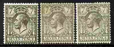 Great Britain 1912-24 KG5 7d Royal Cypher the three shades mounted mint SG 387-9 cat A3160, stamps on , stamps on  stamps on great britain 1912-24 kg5 7d royal cypher the three shades mounted mint sg 387-9 cat \a3160