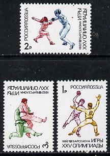 Russia 1992 Summer Olympics (2nd issue) set of 3 unmounted mint, SG 6362-64, Mi 245-47*, stamps on , stamps on  stamps on olympics, stamps on  stamps on sport, stamps on  stamps on handball, stamps on  stamps on fencing, stamps on  stamps on judo, stamps on  stamps on martial arts