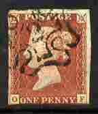 Great Britain 1841 QV 1d red-brown O-F 3 margin cancelled with Bo.2 in Maltese Cross cat \A3140, stamps on 
