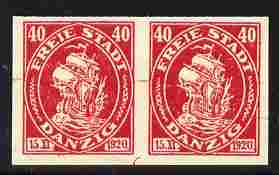 Danzig 1921 Hanse Kogge 40m imperf horiz proof pair unmounted mint minor wrinkles as SG 47, stamps on , stamps on  stamps on ships