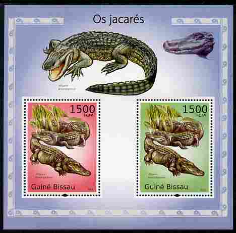 Guinea - Bissau 2010 Alligators perf s/sheet containing 2 values unmounted mint , stamps on , stamps on  stamps on reptiles, stamps on  stamps on aligators