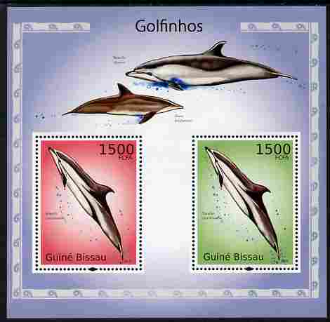 Guinea - Bissau 2010 Dolphins perf s/sheet containing 2 values unmounted mint , stamps on fish, stamps on marine life, stamps on dolphins