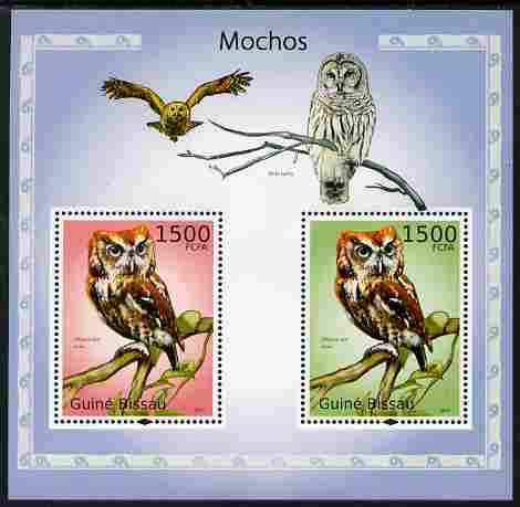 Guinea - Bissau 2010 Owls perf s/sheet containing 2 values unmounted mint , stamps on , stamps on  stamps on birds, stamps on  stamps on birds of prey, stamps on  stamps on owls