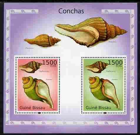Guinea - Bissau 2010 Shells perf s/sheet containing 2 values unmounted mint , stamps on shells, stamps on marine life, stamps on 