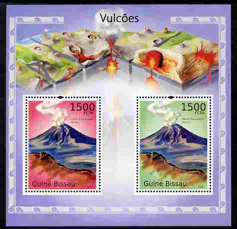Guinea - Bissau 2010 Volcanoes perf s/sheet containing 2 values unmounted mint , stamps on volcanoes