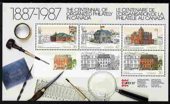 Canada 1987 Capex 87 International Stamp Exhibition perf m/sheet containing set of 4 Post Offices unmounted mint, SG MS 1231, stamps on stamp exhibitions, stamps on postal, stamps on post offices