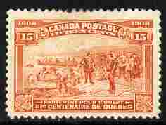 Canada 1908 Tercentenary 15c browm-orange mounted mint but small thin, fairly well centred SG 194, stamps on 