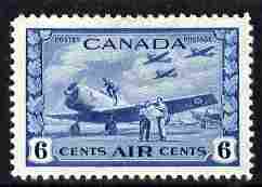 Canada 1942-48 war Effort 6c blue mounted mint but small thin, fairly well centred SG 399, stamps on , stamps on  stamps on canada 1942-48 war effort 6c blue mounted mint but small thin, stamps on  stamps on  fairly well centred sg 399