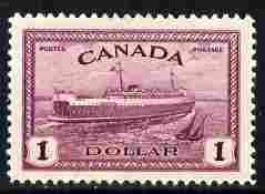 Canada 1946-47 KG6 Peace $1 Train Ferry mounted mint but small thin, fairly well centred SG 406, stamps on 