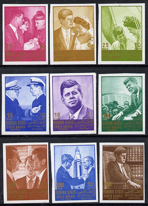 Aden - Mahra 1967 Kennedy imperf set of 9 unmounted mint, Mi 16-24B , stamps on kennedy, stamps on personalities