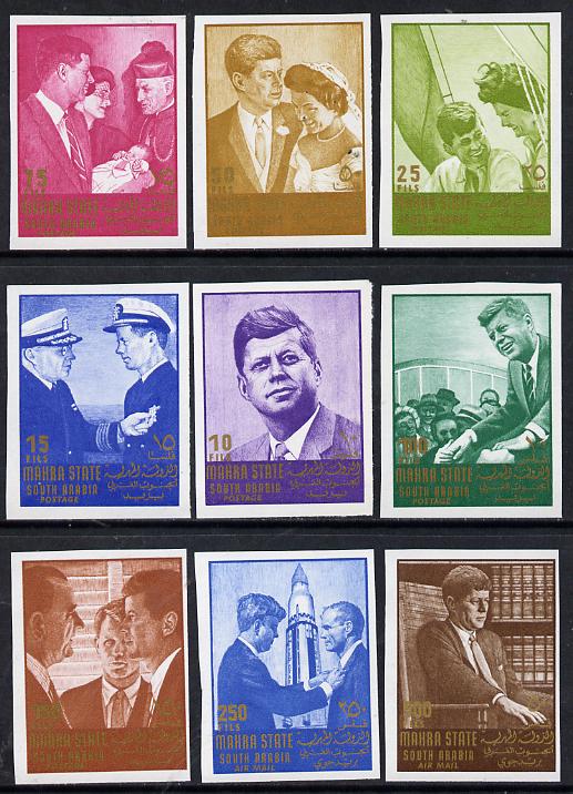 Aden - Mahra 1967 Kennedy imperf set of 9 unmounted mint, Mi 16-24B , stamps on , stamps on  stamps on kennedy, stamps on  stamps on personalities