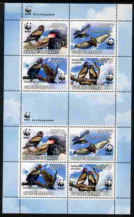 Guinea - Bissau 2011 WWF - Bateleur Eagle perf sheetlet containing two sets of 4 in se-tenant blocks unmounted mint , stamps on , stamps on  stamps on birds, stamps on  stamps on  wwf , stamps on  stamps on birds of prey, stamps on  stamps on eagles