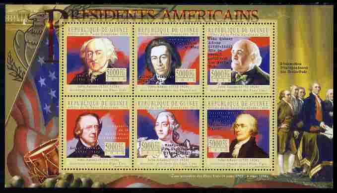 Guinea - Conakry 2010-11 Presidents of the USA #02 - John Adams perf sheetlet containing 6 values unmounted mint , stamps on , stamps on  stamps on personalities, stamps on  stamps on americana, stamps on  stamps on constitutions, stamps on  stamps on usa presidents, stamps on  stamps on adams