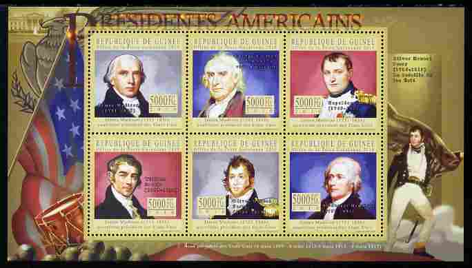 Guinea - Conakry 2010-11 Presidents of the USA #04 - James Madison perf sheetlet containing 6 values unmounted mint , stamps on personalities, stamps on americana, stamps on constitutions, stamps on usa presidents, stamps on madison