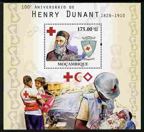 Mozambique 2010 Death Centenary of Henry Dunant perf s/sheet unmounted mint , stamps on , stamps on  stamps on personalities, stamps on  stamps on dunant, stamps on  stamps on red cross, stamps on  stamps on medical