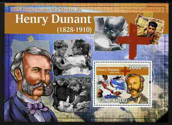 Guinea - Bissau 2010 Death Centenary of Henry Dunant perf s/sheet unmounted mint , stamps on personalities, stamps on dunant, stamps on red cross, stamps on 