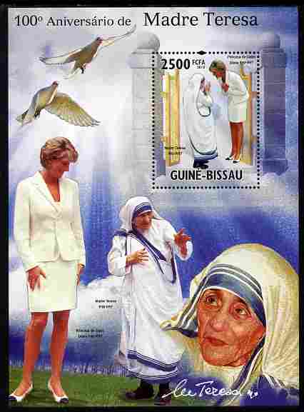 Guinea - Bissau 2010 Mother Teresa #2 with Diana perf s/sheet unmounted mint , stamps on , stamps on  stamps on personalities, stamps on  stamps on women, stamps on  stamps on human rights, stamps on  stamps on peace, stamps on  stamps on nobel, stamps on  stamps on teresa, stamps on  stamps on diana, stamps on  stamps on royalty