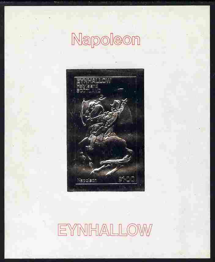 Eynhallow 1979 Napoleon on Horseback Â£1 value embossed in silver on thin deluxe card unmounted mint, stamps on history, stamps on personalities, stamps on napoleon, stamps on horses  , stamps on dictators.