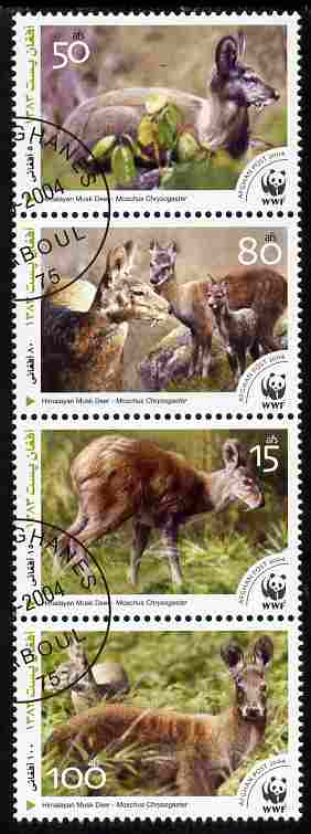 Afghanistan 2004 WWF - Himalayan Musk Deer perf set of 4 in se-tenant strip fine cto used, stamps on , stamps on  stamps on animals, stamps on  stamps on  wwf , stamps on  stamps on deer