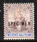 Trinidad 1896-1906 Btitannia 2.5d Crown CA overprinted SPECIMEN fresh with gum SG 117s (only about 750 produced), stamps on specimen
