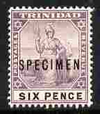 Trinidad 1896-1906 Btitannia 6d Crown CA overprinted SPECIMEN fresh with gum SG 120s (only about 750 produced), stamps on , stamps on  stamps on specimen