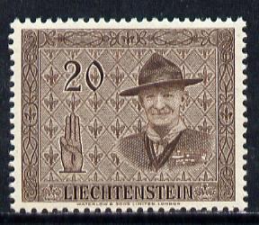 Liechtenstein 1953 14th Scout Conference 20r brown (Baden Powell) SG 314*, stamps on scouts     personalities 