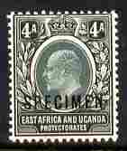 Kenya, Uganda & Tanganyika 1903-04 KE7 Crown CA 4a overprinted SPECIMEN fresh with gum SG 6s (only about 750 produced), stamps on , stamps on  stamps on specimen