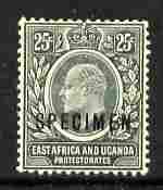 Kenya, Uganda & Tanganyika 1907-08 KE7 25c MCA overprinted SPECIMEN fresh with gum SG 40s (only about 400 produced), stamps on specimen