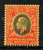 Kenya, Uganda & Tanganyika 1912-21 KG5 MCA 25c overprinted SPECIMEN fresh with gum SG 50s (only about 400 produced), stamps on specimen