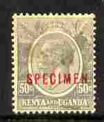 Kenya, Uganda & Tanganyika 1922-27 KG5 50c Script CA overprinted SPECIMEN fresh with gum but sl staining SG 85s (only about 400 produced), stamps on , stamps on  stamps on specimen