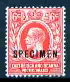 Kenya, Uganda & Tanganyika 1921-22 KG5 6c Script CA overprinted SPECIMEN fresh with gum SG 67s (only about 400 produced), stamps on specimen