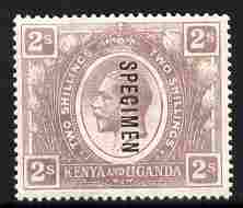 Kenya, Uganda & Tanganyika 1922-27 KG5 2s Script CA overprinted SPECIMEN fresh with gum SG 88s (only about 400 produced), stamps on , stamps on  stamps on specimen