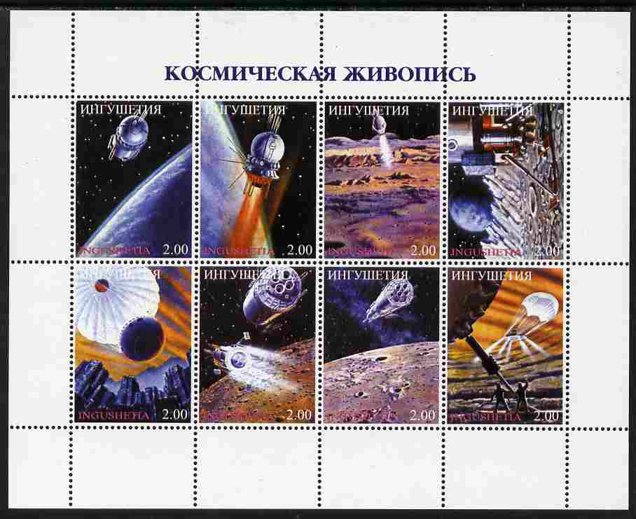 Ingushetia Republic 1999 Space #2 perf sheetlet containing 8 values unmounted mint, stamps on , stamps on  stamps on space, stamps on  stamps on rockets, stamps on  stamps on parachutes