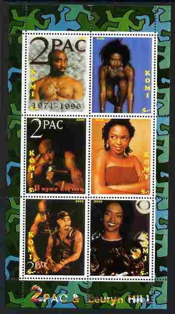 Komi Republic 2000 2Pac and Lauryn Hill perf sheetlet containing 6 values unmounted mint, stamps on , stamps on  stamps on personalities, stamps on  stamps on music, stamps on  stamps on pops
