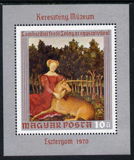 Hungary 1970 Painting m/sheet (Maid & the Unicorn) SG MS 2569, stamps on arts, stamps on animals, stamps on mythology, stamps on unicorns
