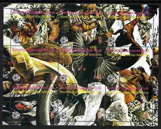 Badakhshan 1999 Wildlife composite perf sheet containing 9 values unmounted mint, stamps on animals, stamps on birds, stamps on birds of prey, stamps on cats
