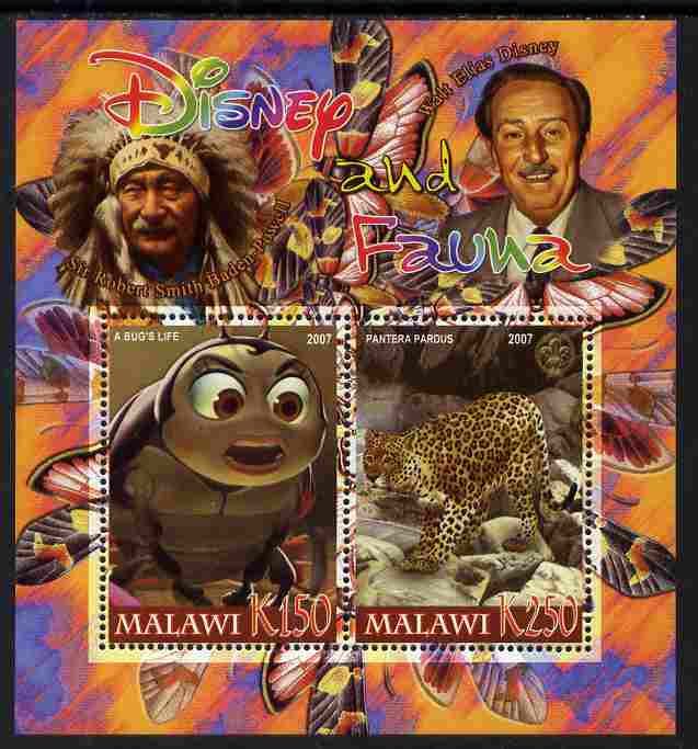 Malawi 2007 Disney & Fauna #22 perf sheetlet containing 2 values unmounted mint. Note this item is privately produced and is offered purely on its thematic appeal, it has no postal validity, stamps on , stamps on  stamps on disney, stamps on  stamps on scouts, stamps on  stamps on indians, stamps on  stamps on animals, stamps on  stamps on films, stamps on  stamps on cinema, stamps on  stamps on movies, stamps on  stamps on cartoons, stamps on  stamps on butterflies, stamps on  stamps on cats, stamps on  stamps on panthers