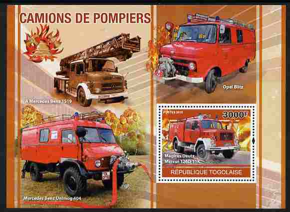 Togo 2010 Fire Trucks perf m/sheet unmounted mint , stamps on , stamps on  stamps on transport, stamps on  stamps on fire, stamps on  stamps on trucks