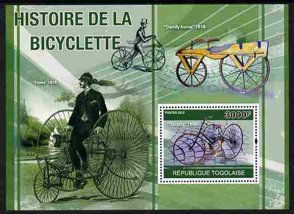 Togo 2010 History of the Bicycle perf m/sheet unmounted mint , stamps on , stamps on  stamps on transport, stamps on  stamps on bicycles