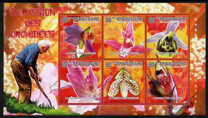 Guinea - Conakry 2010 The Passion of Orchids perf sheetlet containing 6 values unmounted mint , stamps on , stamps on  stamps on flowers, stamps on  stamps on orchids