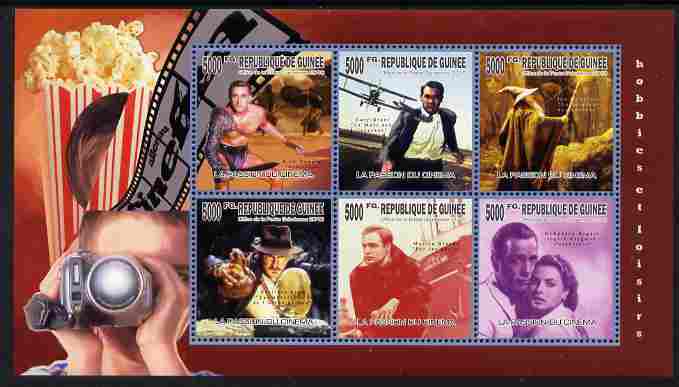 Guinea - Conakry 2010 The Passion for the Cinema perf sheetlet containing 6 values unmounted mint , stamps on cinema, stamps on films, stamps on movies, stamps on entertainments, stamps on aviation, stamps on ships