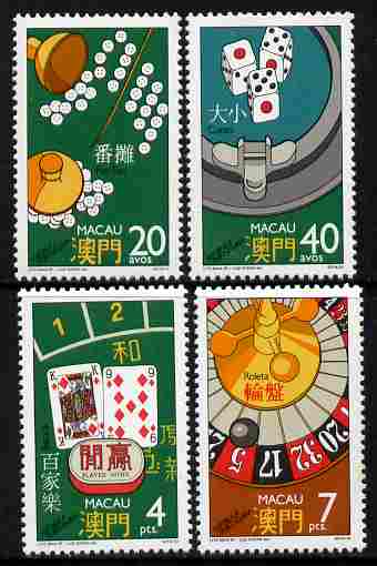 Macao 1987 Casino Games perf set of 4 unmounted mint SG 652-55, stamps on playing cards