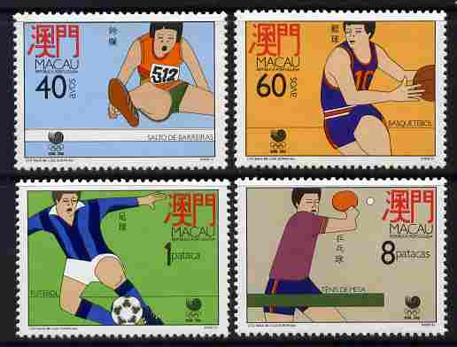 Macao 1988 Olympic Games perf set of 4 unmounted mint SG 674-77, stamps on olympics, stamps on hurdles, stamps on basketball, stamps on football, stamps on table tennis