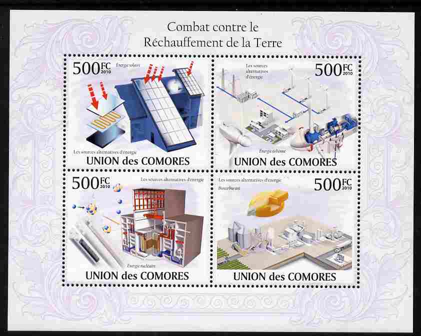 Comoro Islands 2009 Fight Against Global Warming perf sheetlet containing 4 values unmounted mint, Michel 2737-40, stamps on environment, stamps on solar, stamps on energy, stamps on weather