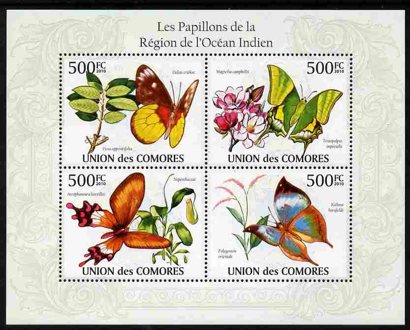 Comoro Islands 2009 Butterflies from Indian Ocean Region perf sheetlet containing 4 values unmounted mint, Michel 2667-70, stamps on , stamps on  stamps on butterflies