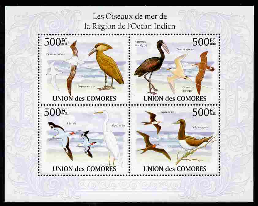 Comoro Islands 2009 Birds from Indian Ocean Region perf sheetlet containing 4 values unmounted mint, Michel 2697-2700, stamps on , stamps on  stamps on birds, stamps on  stamps on 