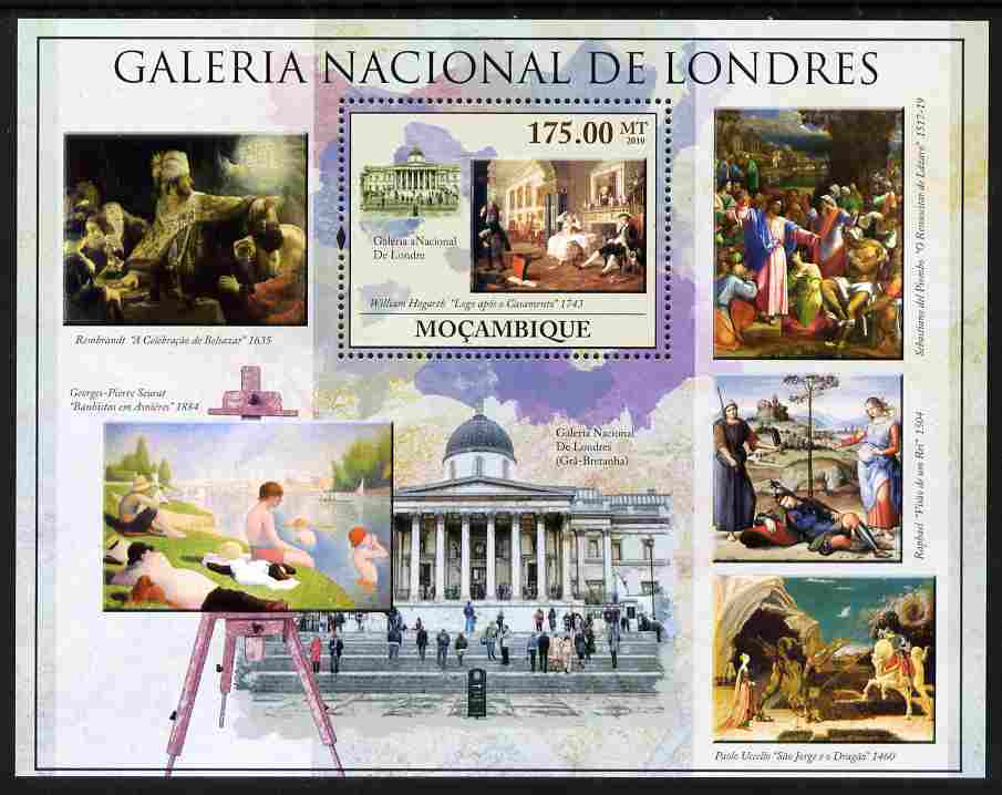 Mozambique 2010 National Gallery of London perf m/sheet unmounted mint, Yvert 299, stamps on , stamps on  stamps on arts, stamps on  stamps on museums, stamps on  stamps on london, stamps on  stamps on rembrandt, stamps on  stamps on raphael, stamps on  stamps on seurat, stamps on  stamps on 