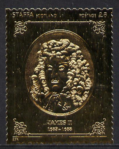 Staffa 1977 Monarchs A38 James II embossed in 23k gold foil with 12 carat white gold overlay (Rosen #494) unmounted mint, stamps on , stamps on  stamps on royalty    history, stamps on  stamps on scots, stamps on  stamps on scotland