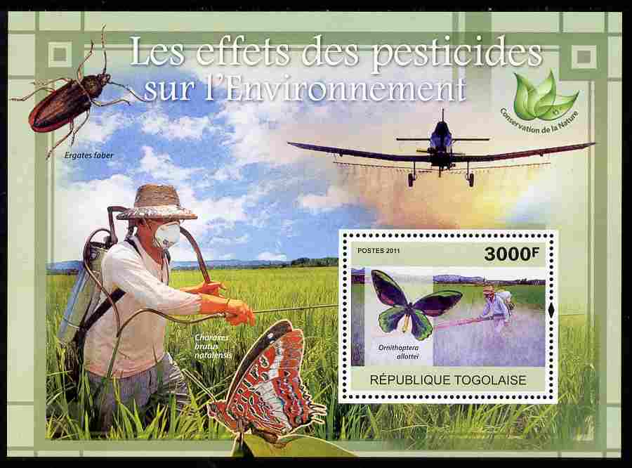 Togo 2011 Pesticides and the Environment perf s/sheet unmounted mint, stamps on environment, stamps on insects, stamps on farming, stamps on agriculture, stamps on butterflies, stamps on bees, stamps on aviation, stamps on 