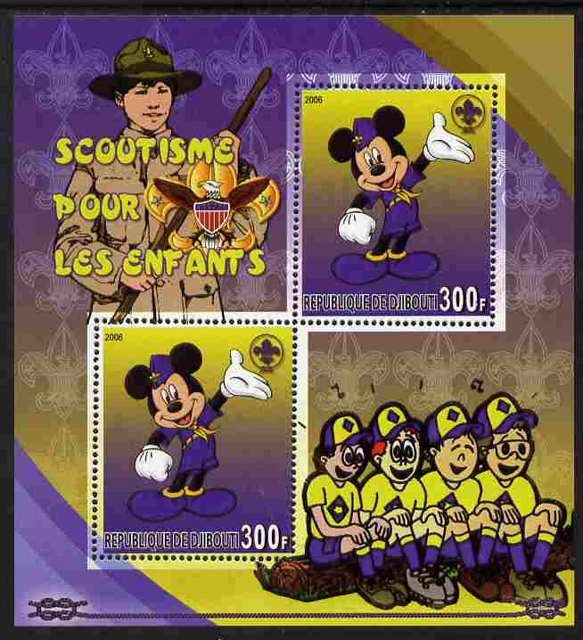 Djibouti 2006 Disney & Scouting for Children #2 perf sheetlet containing 2 values unmounted mint. Note this item is privately produced and is offered purely on its themat..., stamps on disney, stamps on scouts, stamps on films, stamps on cinema, stamps on movies, stamps on cartoons